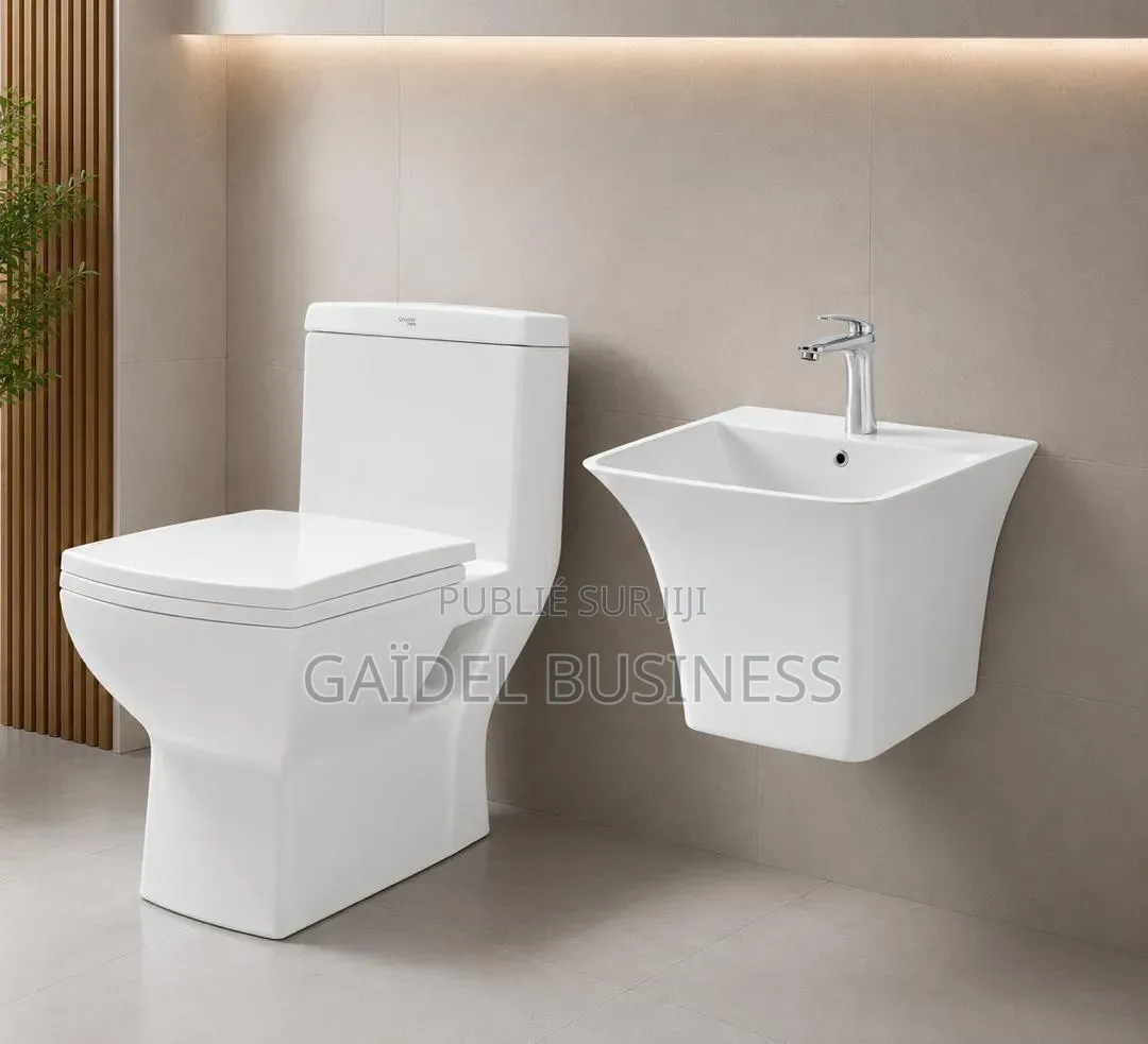 Ensemble Sanitaire Moderne : WC À Poser Lavabo Suspendu