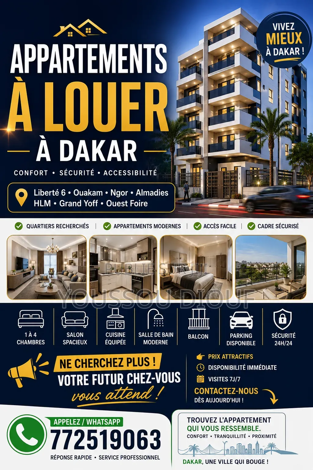 6chbre Appartement dans Planète Services, Grand Yoff à Louer