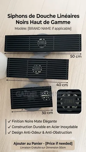 Noir Mat – Siphon Écoulement Rapide (30 Cm / 40 Cm / 50 Cm)