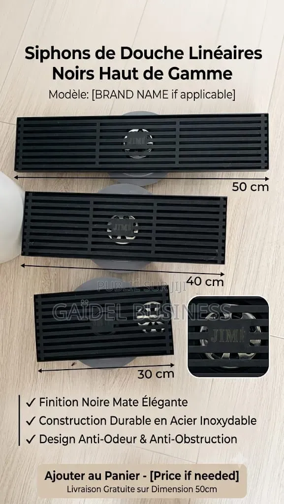 Noir Mat – Siphon Écoulement Rapide (30 Cm / 40 Cm / 50 Cm)