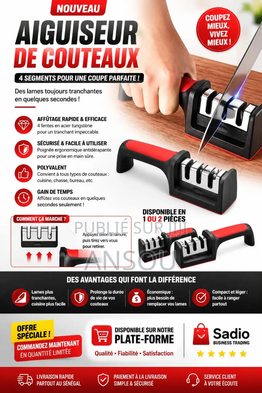 Aiguiseur De Couteaux 3 Étapes – Affûtage Rapide Professionnel