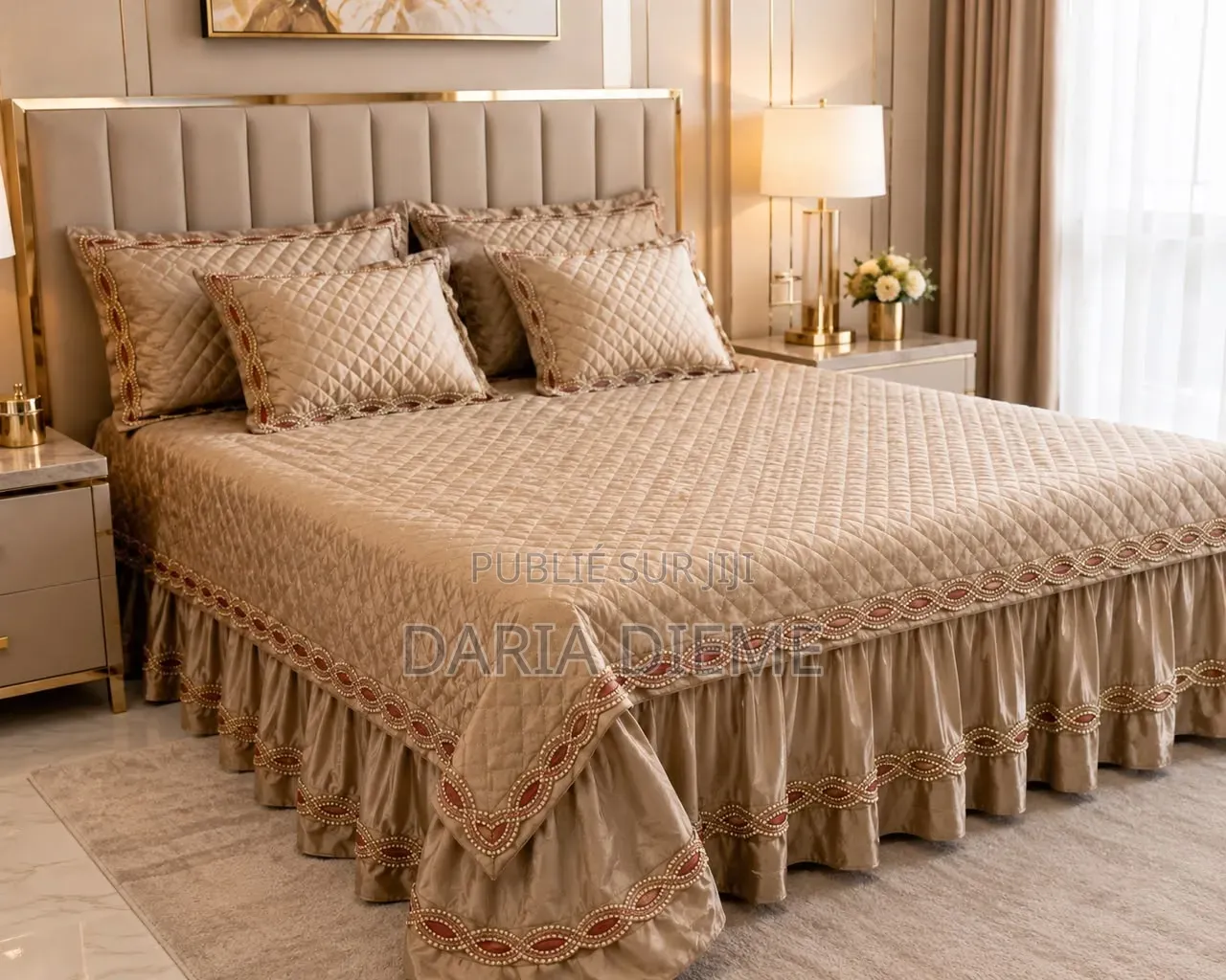 Drap Brodé Velours 6 Pièces ( 1 Draps Brodé Velour 1 Housse Coton