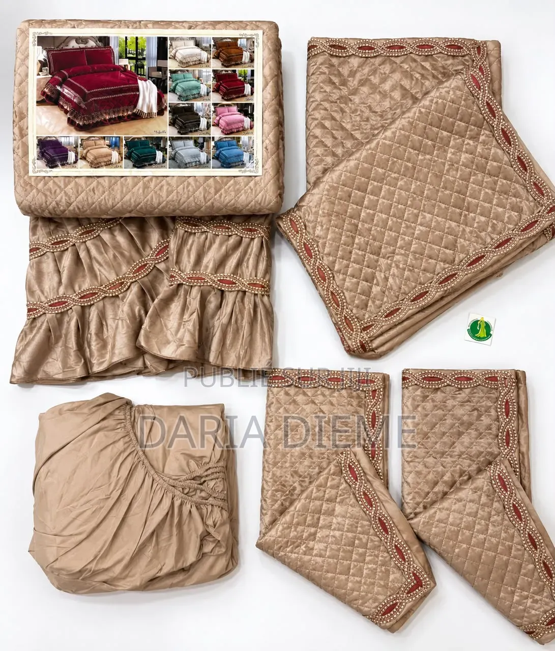 Drap Brodé Velours 6 Pièces ( 1 Draps Brodé Velour 1 Housse Coton