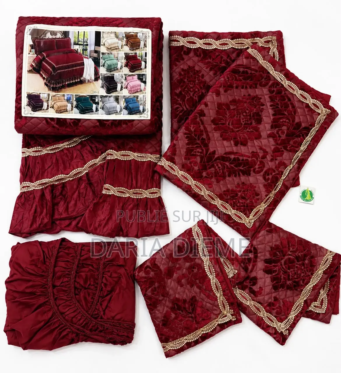 Drap Brodé Velours 6 Pièces ( 1 Draps Brodé Velour 1 Housse Coton