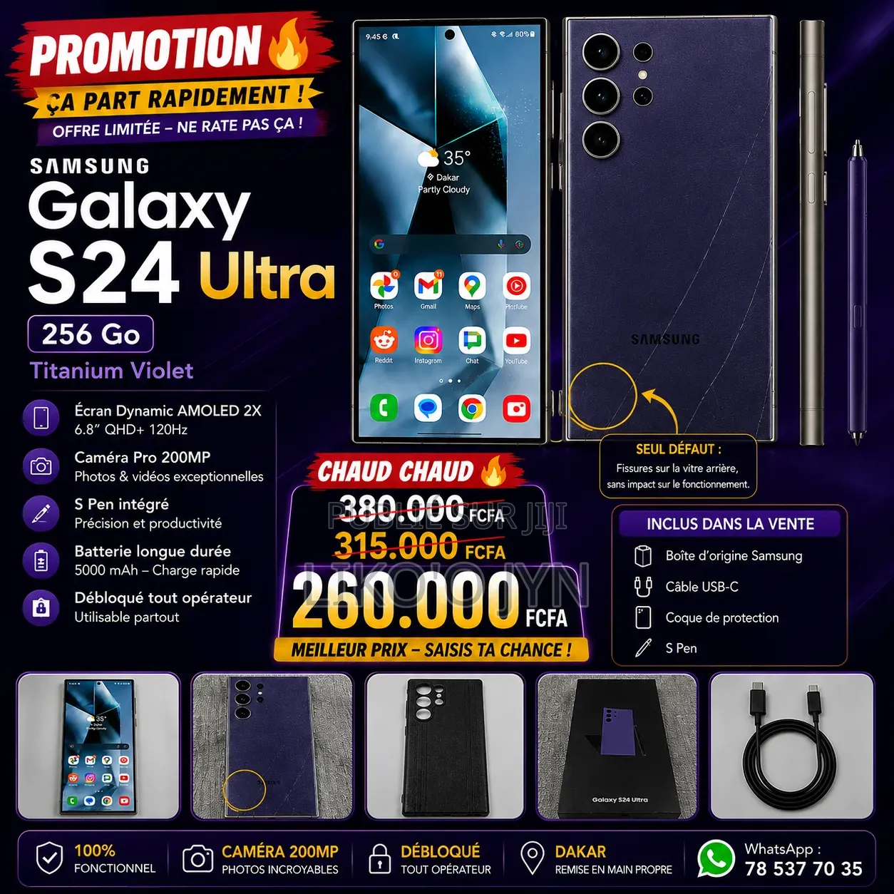 Nouveau Samsung Galaxy S24 Ultra 256 GB Violet