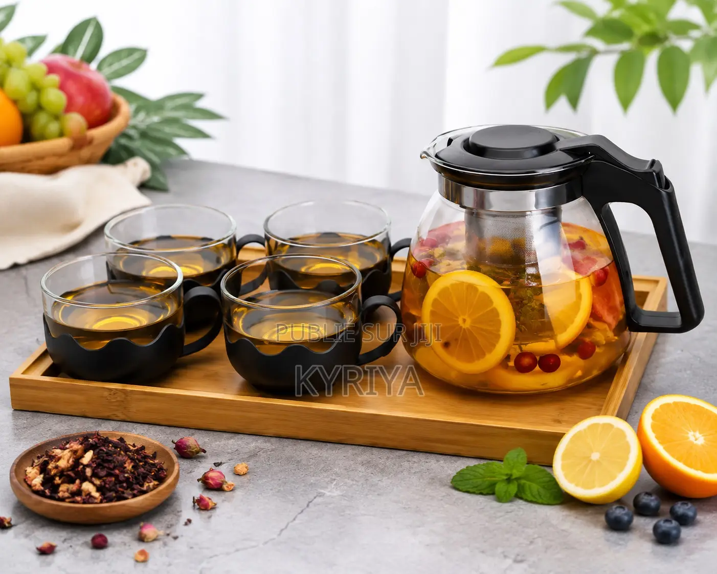 Théière en Verre Avec 4 Tasses