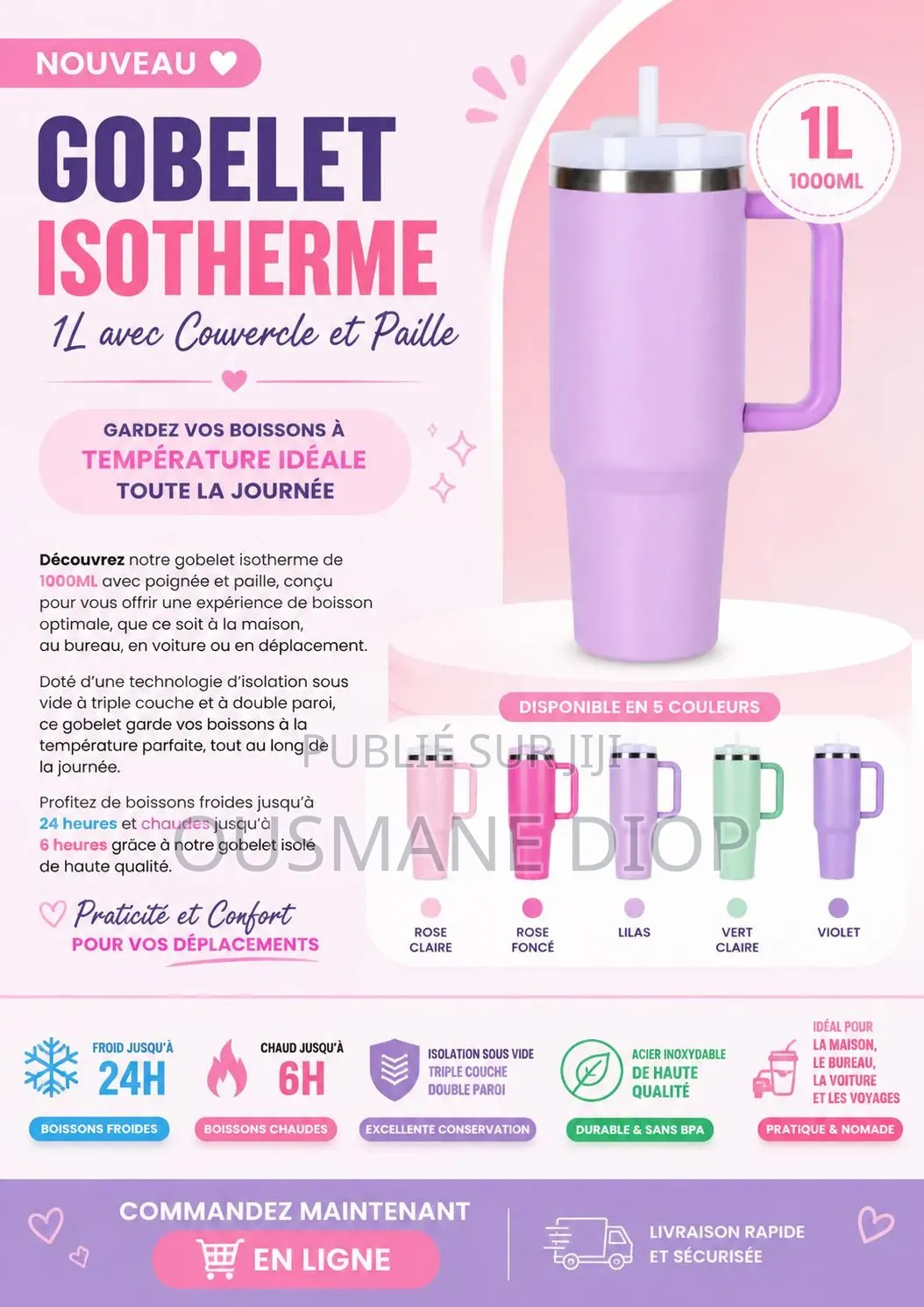 Mug -Gobelet Isotherme Avec Poignée 1,2L