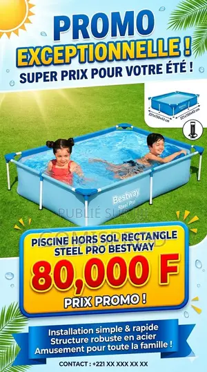 Piscine Hors Sol Rectangle Steel ProTM 221 X 150 X 43 Cm Bleu Clair