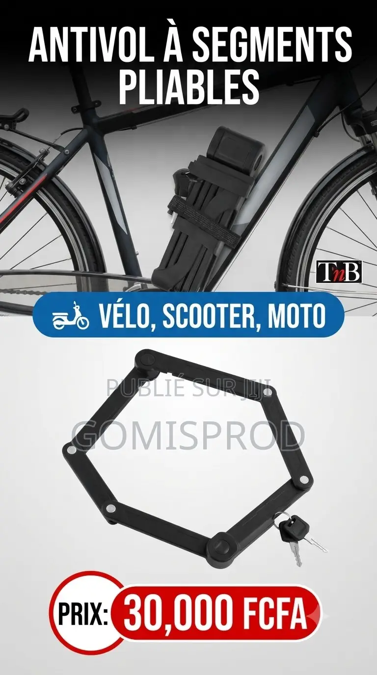 Antivol À Segments Pliables Pour Vélo, Vélo Electrique, Scooter, Moto