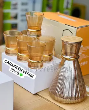 Service À Boisson 7 Pièces – Carafe en Verre Ambré 6 Verres