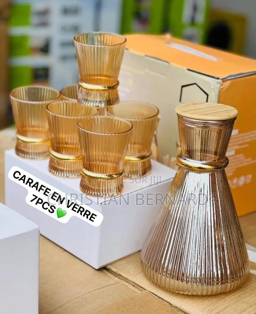 Service À Boisson 7 Pièces – Carafe en Verre Ambré 6 Verres