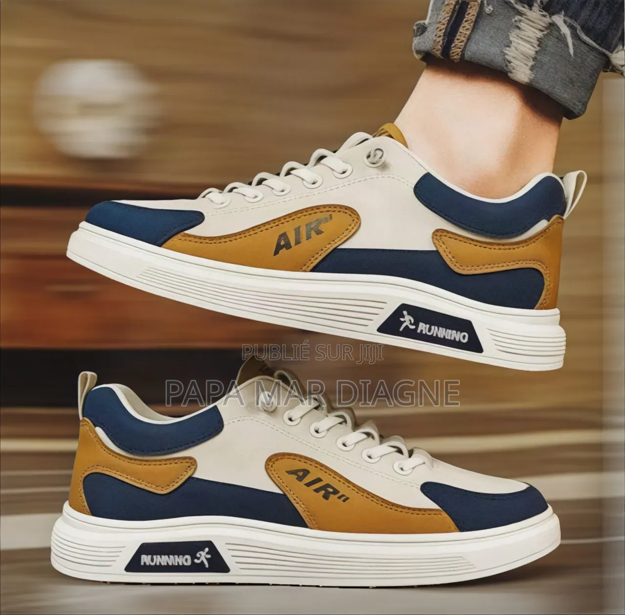 Baskets Sneakers Tricolore Beige Bleu Camel