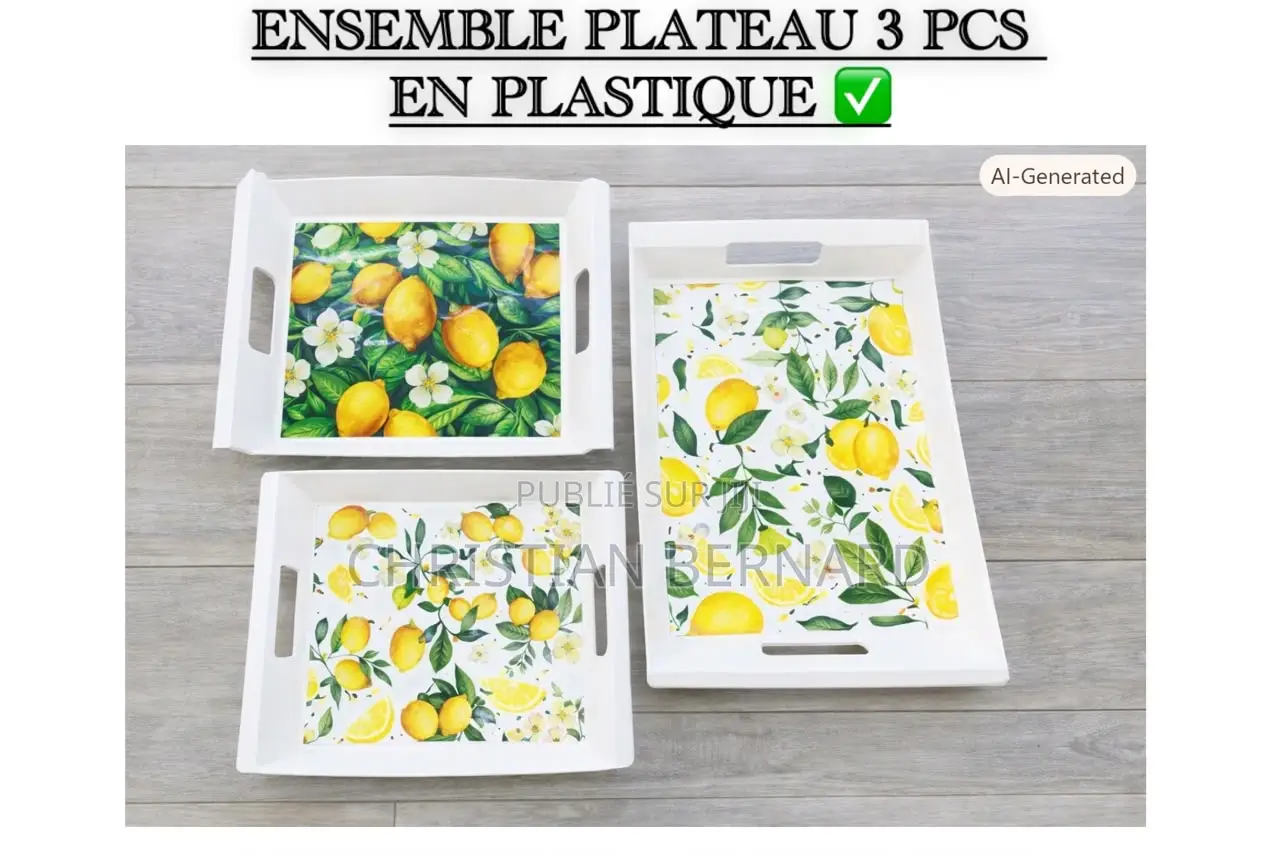 Ensemble De 3 Plateaux De Service – Motif Citron Fraîcheur Élégance