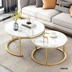 Duo De Tables Basses Empilables / Gigognes Effet Marbre Blanc