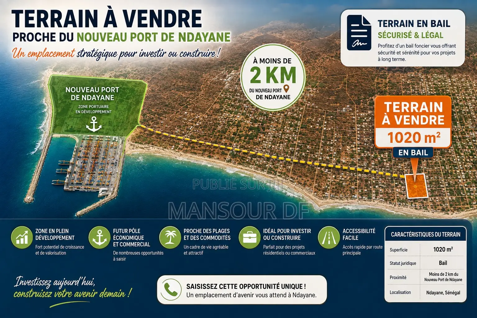 Terrain Bail 1020 M2 À Vendre Ndayane