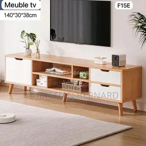 Meuble TV Bas Grand Rangement – 3 Tiroirs Niche Ouverte