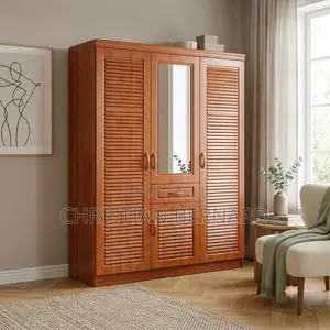 Grande Armoire Dressing 3 Portes Avec Miroir Central – Finition Bois