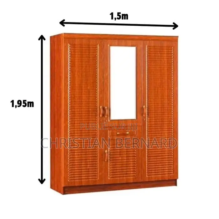 Grande Armoire Dressing 3 Portes Avec Miroir Central – Finition Bois