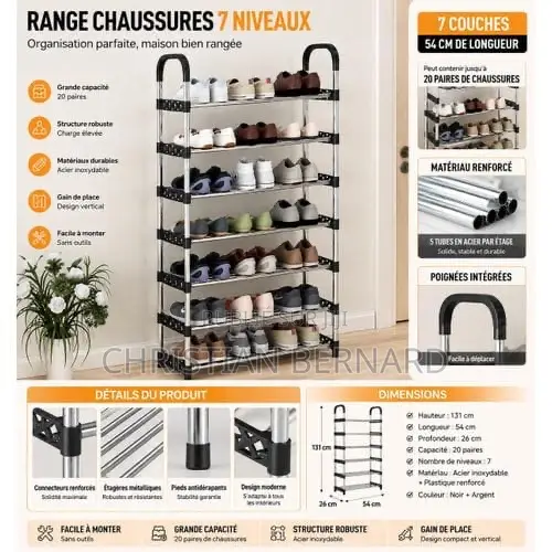 Étagère À Chaussures Verticale 7 Niveaux – Métal