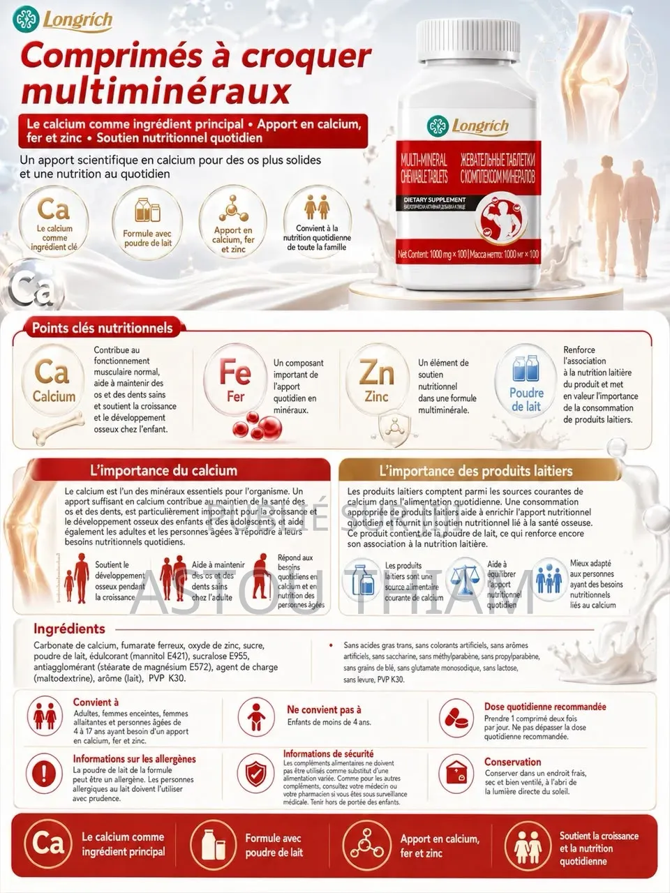 Complément Alimentaire Enrichi en Calcium Fer Et Zinc