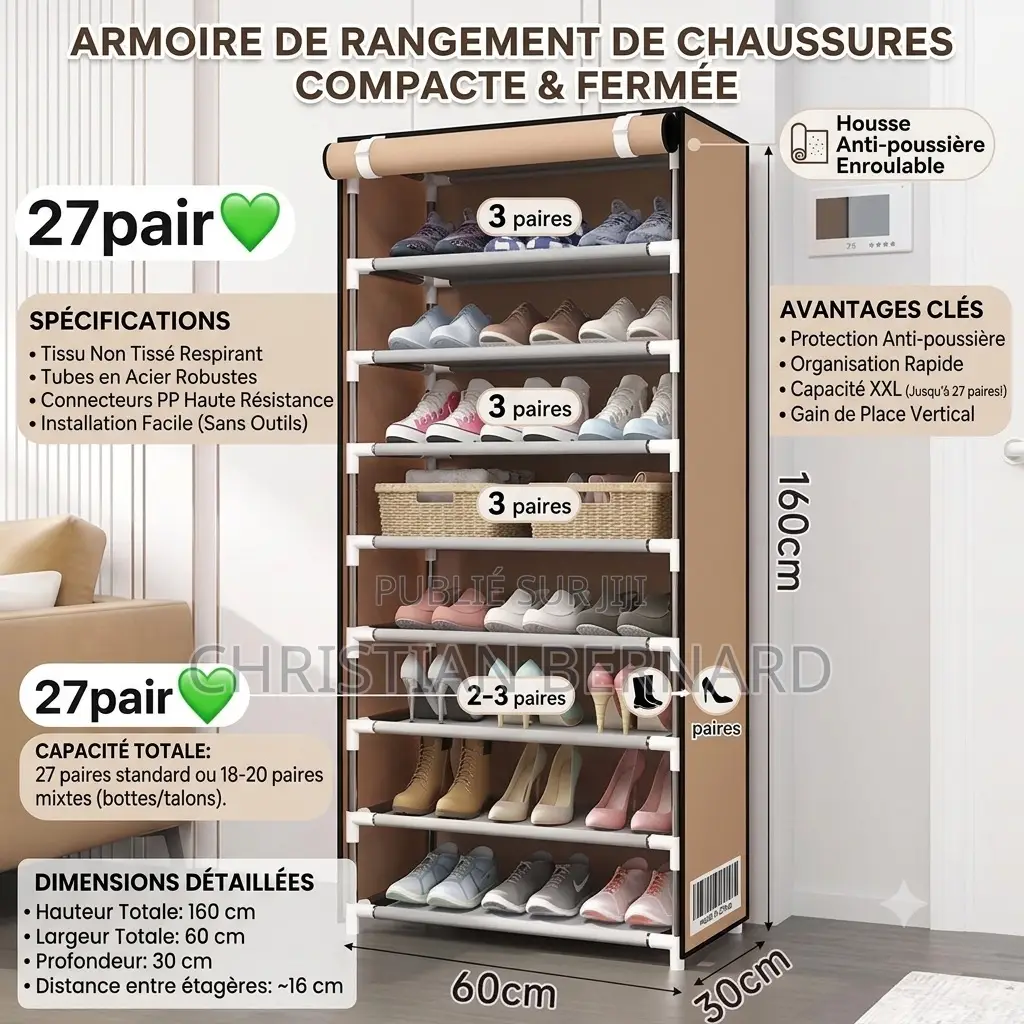 Armoire Rangement Chaussures 9 Niveaux – Jusqu'à 27 Paires !