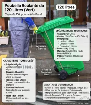 Poubelle Roulante Avec Pédales 120L