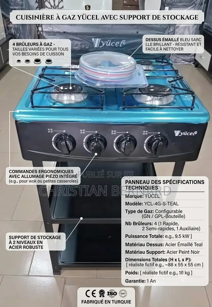 Cuisinière À Gaz YÜCEL 4 Feux Avec Support De Stockage