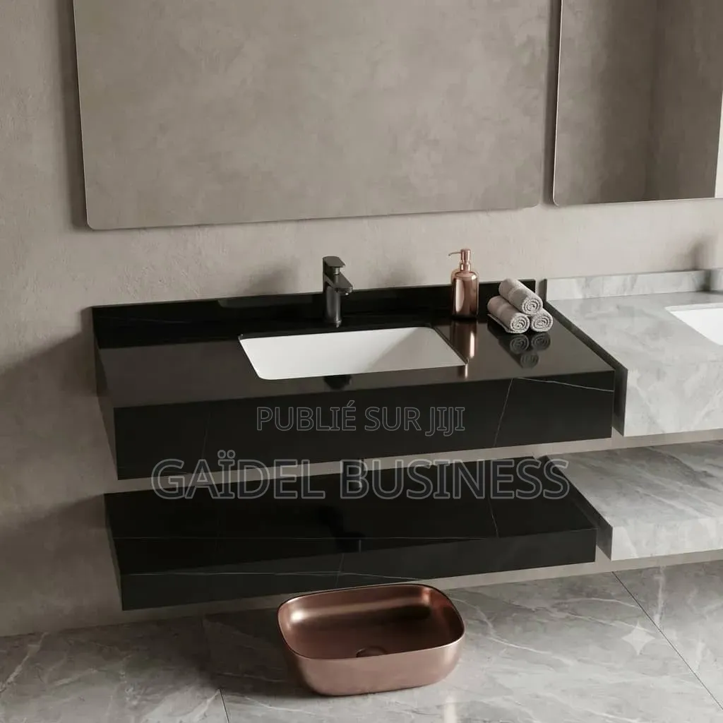 Meuble De Salle De Bain Suspendu Effet Marbre Noir Vasque