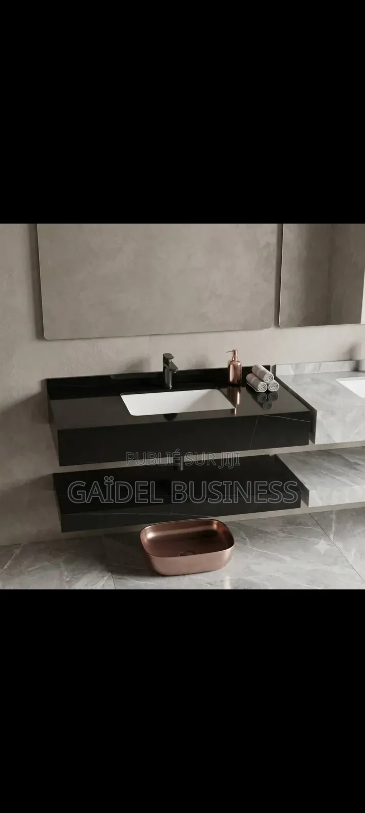 Meuble De Salle De Bain Suspendu Effet Marbre Noir Vasque