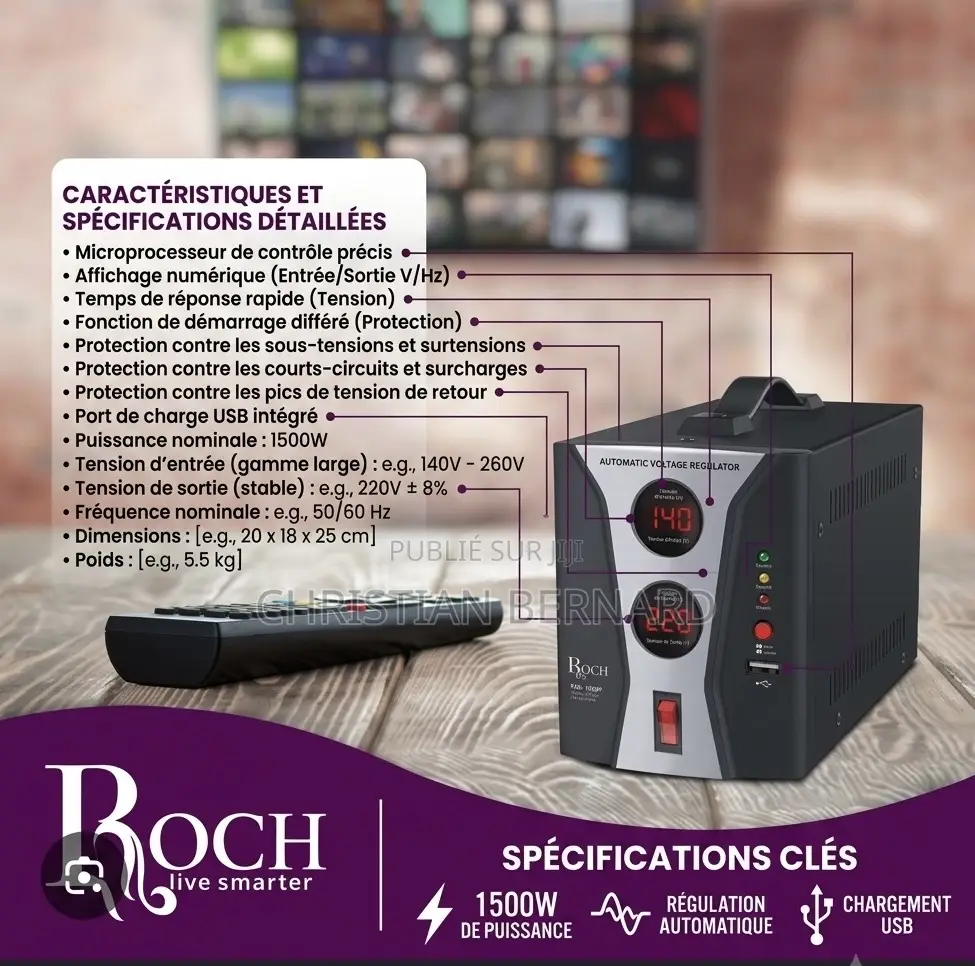 Régulateur De Tension Automatique ROCH 1500W (RSB-1500P)