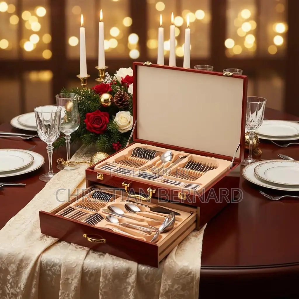 Coffret De Ménagère en Bois De Cerisier - 130 Pièces