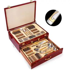 Coffret De Ménagère en Bois De Cerisier - 130 Pièces