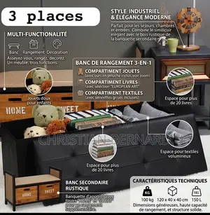 Banc Coffre De Rangement Pliable 3 Places en Similicuir Noir
