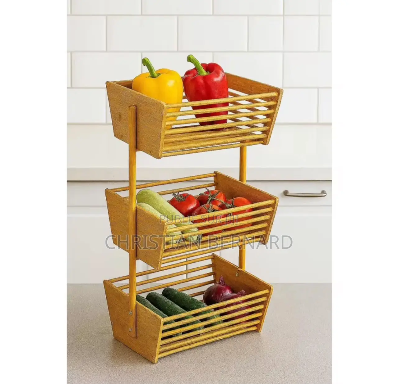 Support À Fruits Légumes en Bois – 3 Niveaux
