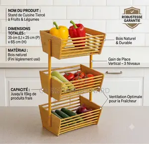 Support À Fruits Légumes en Bois – 3 Niveaux