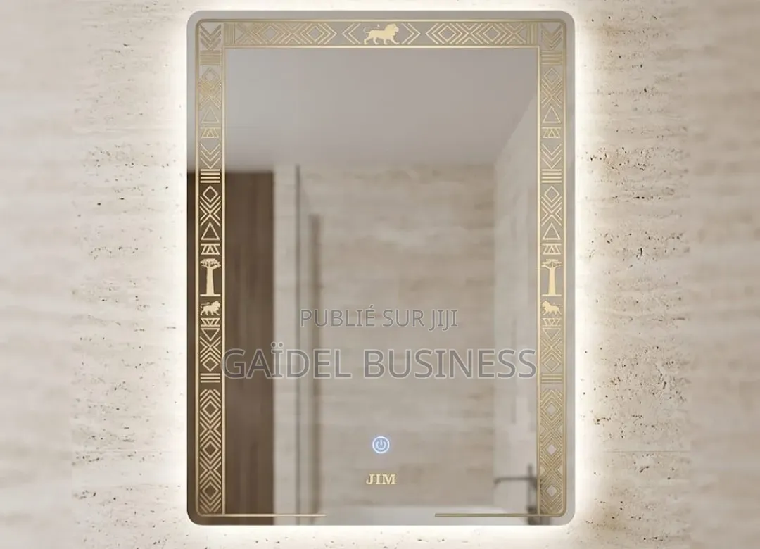 Miroir LED Mural Design Luxe - Motifs Gravés Bouton Tactile (Neuf)