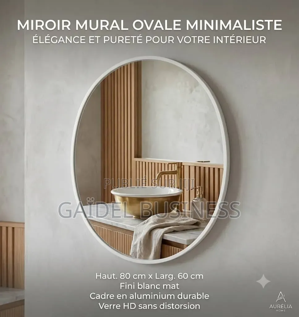 Miroir Mural Ovale Design – Cadre Blanc (50 X 70 Cm)
