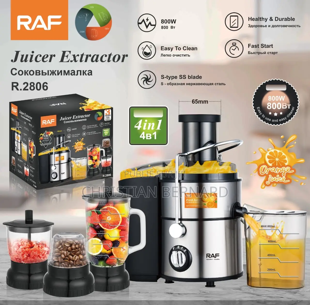 Extracteur De Jus RAF Multifonction 4-en-1 À Large Goulotte