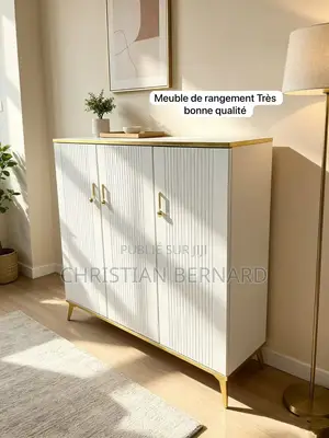 Buffet Chic Élégant – Blanc Mat Et Laiton Doré