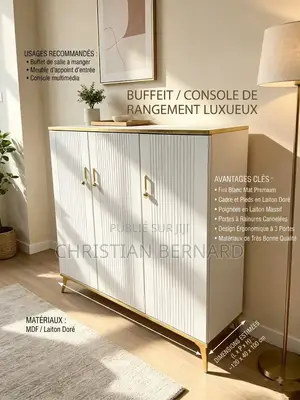Buffet Chic Élégant – Blanc Mat Et Laiton Doré