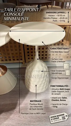 Table D’Appoint / Bout De Canapé Design Sculptural (Blanc Crème)