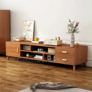 Meuble TV XL Scandinave – Bois Teinte Chêne Chaud Laiton