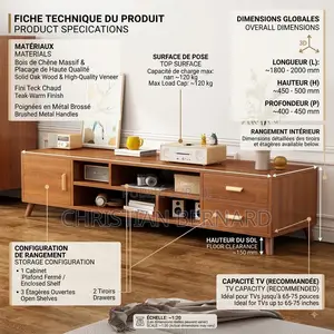 Meuble TV XL Scandinave – Bois Teinte Chêne Chaud Laiton