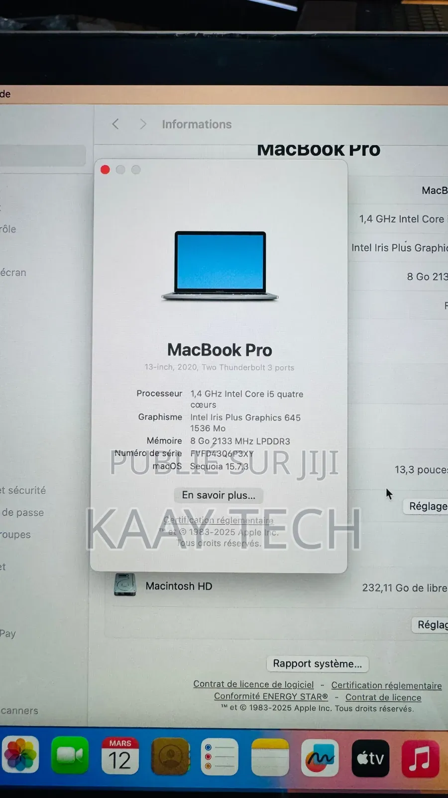 Ordinateur portable Apple MacBook Pro 2020 8GB Intel Core i5 SSD 256GB