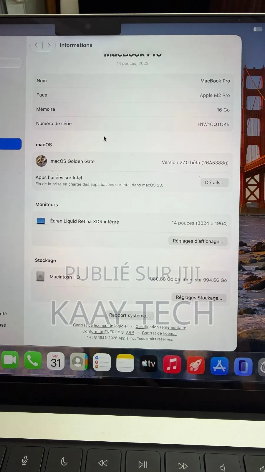 Nouveau Apple MacBook Pro 2023 M2 16GB Apple M2 SSD 1T