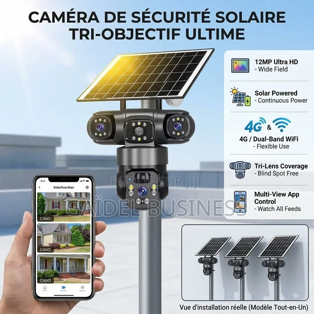 Caméra De Surveillance Solaire 12MP Tri-Objectif 4G / Wi-Fi –