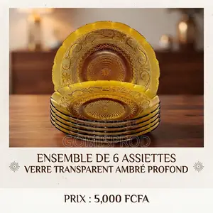 Ensemble De 6 Assiettes Verre Transparent Ambré Profond.
