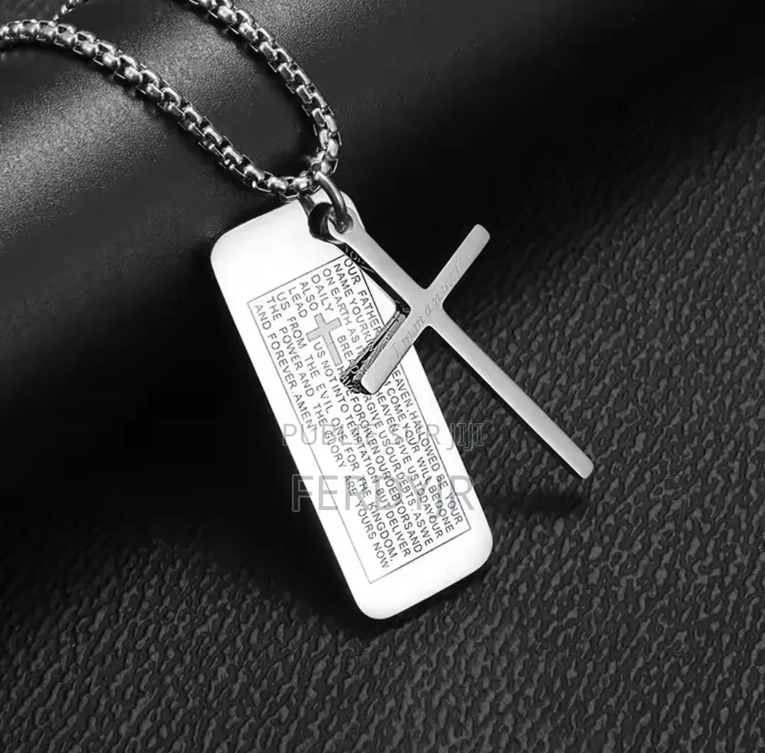 Collier Croix Emanuelle/Pendentif Biblic Notre Père Livraison Incluse