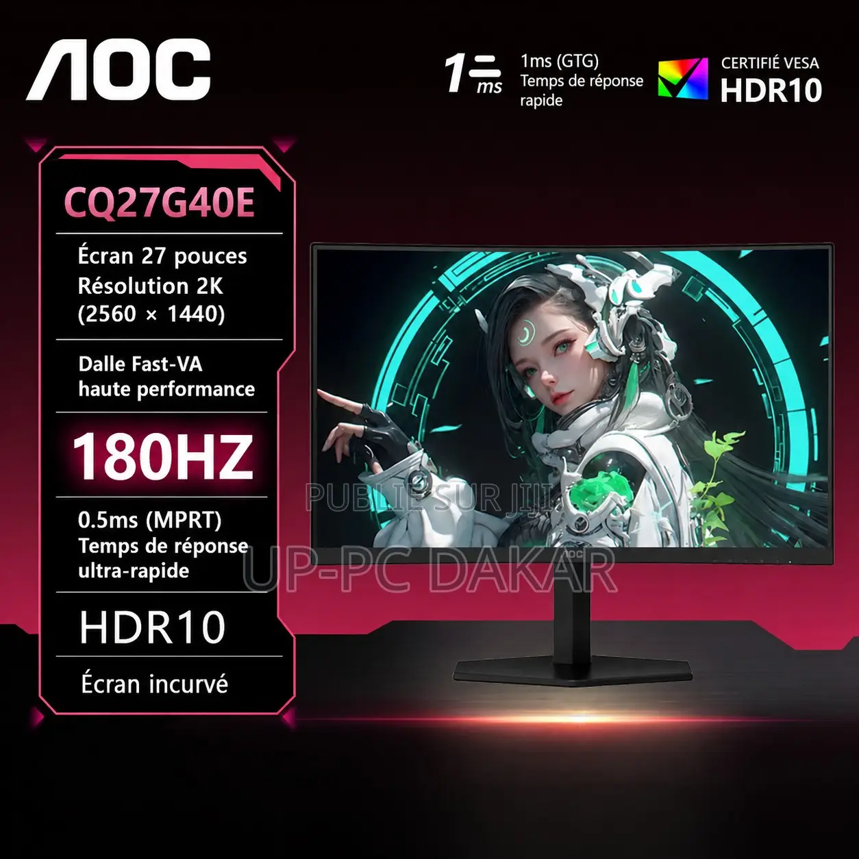 ECRAN Gamer AOC 27" Incurvé 180hz .05ms
