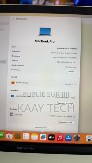 Ordinateur portable Apple MacBook Pro 2017 16GB Intel Core i7 SSD 512GB